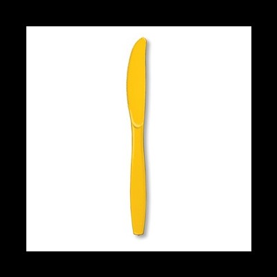 faca de plástico amarela com lâmina serrilhada