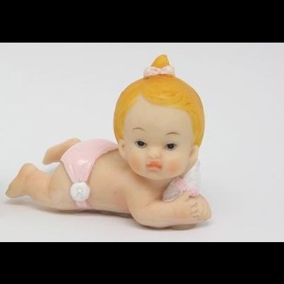 Figura decorativa de bebé com fralda cor-de-rosa de porcelana