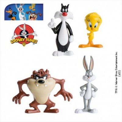 Miniaturas Looney Tunes Silvestre, Piu-Piu, Taz e Bugs Bunny, com logótipo Looney Tunes