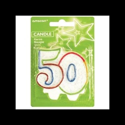 Vela decorativa número 50 em embalagem verde da marca amscan