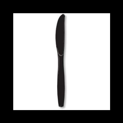 Faca de mesa preta de plástico com lâmina serrilhada