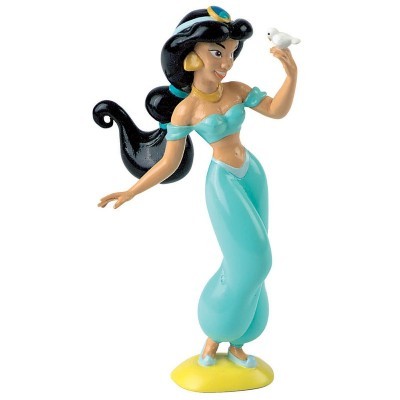 Figura da personagem Jasmine da Disney com vestido azul e pássaro branco