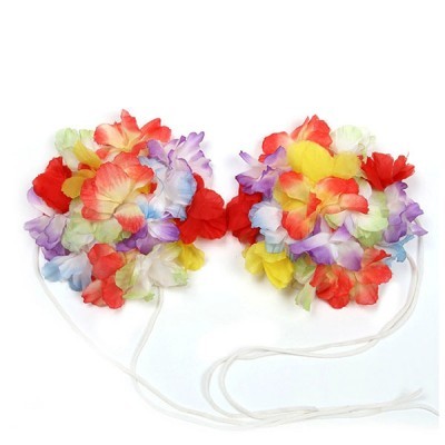 top de flores artificiais coloridas com cordões brancos