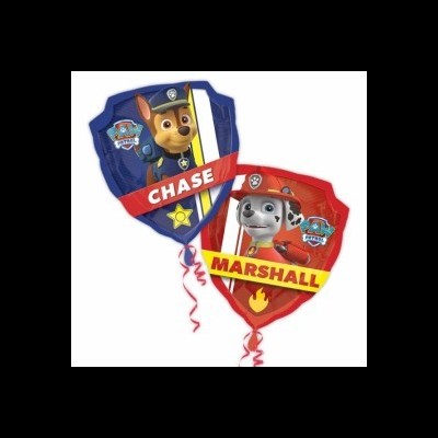 Balões Patrulha Pata com personagens Chase e Marshall e nomes