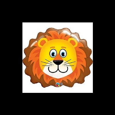 Balão metálico com imagem de leão amarelo com juba castanha