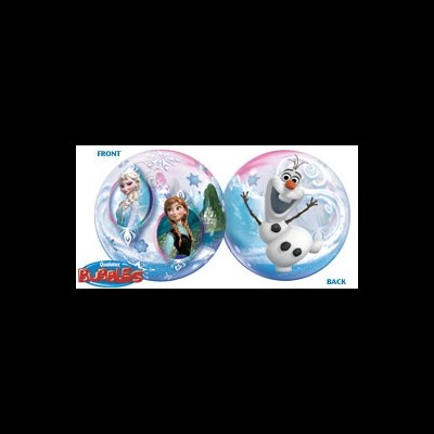 Bola plástica transparente com personagens Disney Frozen e texto QUANTUM BUBBLES