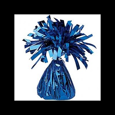 Decoração de mesa azul metalizada com base em saco e tiras brilhantes