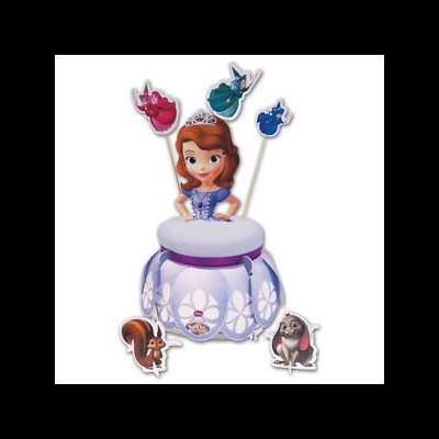 Pote decorativo com personagens de Sofia, A Princesa, em tons lilás e branco com animais