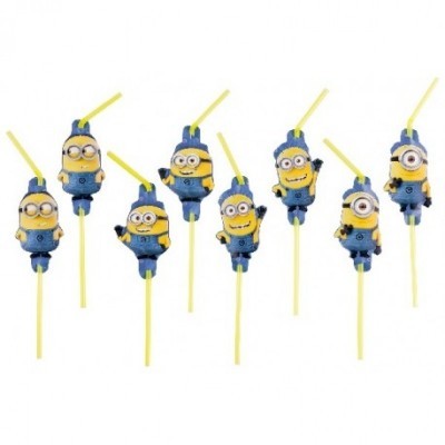 Palhinhas amarelas com figuras de minions decorativas azuis e amarelas