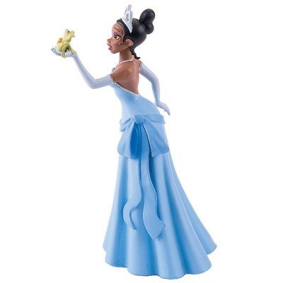 Figura de princesa com vestido azul e sapo na mão