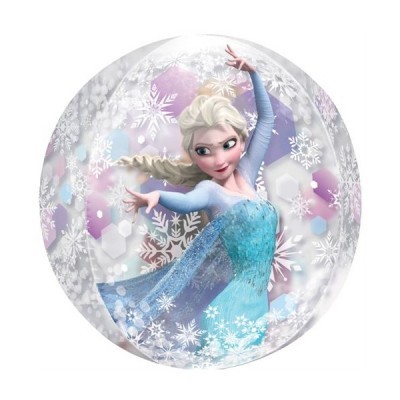 Balão redondo transparente com personagem Elsa do Frozen e flocos de neve