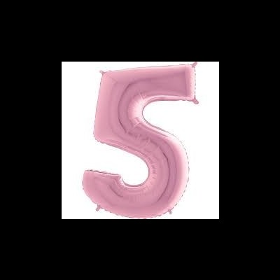 Balão de número 5 cor rosa claro em fundo branco
