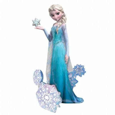 Estátua da personagem Elsa do Frozen com vestido azul e flocos de neve