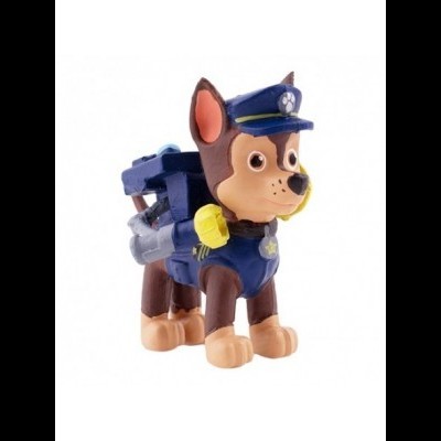 Figura de brinquedo do personagem Chase da Patrulha Pata com uniforme azul.