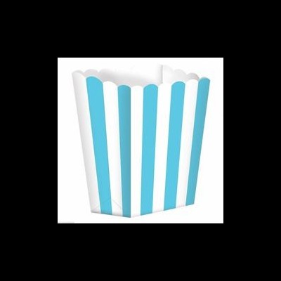 Caixa para pipocas azul e branca com riscas verticais