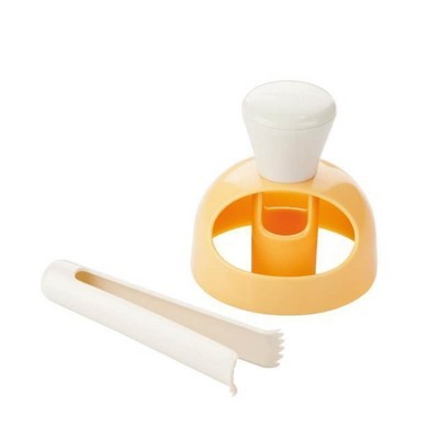 Conjunto cortador e pinça para ovos amarelo e branco