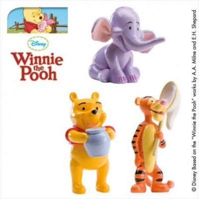 Bonecos Disney Winnie the Pooh: elefante roxo, Pooh com pote de mel e Tigrão com espelho