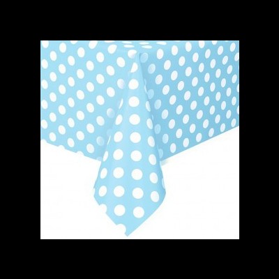 Toalha de mesa azul com bolinhas brancas