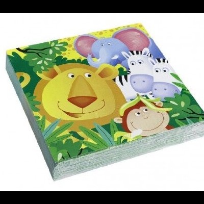 Guardanapos coloridos com desenho de animais de selva