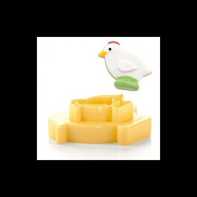 Conjunto de cortadores de biscoitos de ovo e galinha em plástico amarelo e branco