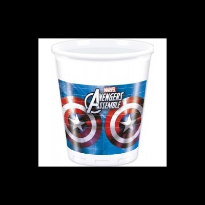 Copo de plástico branco com decoração Avengers
