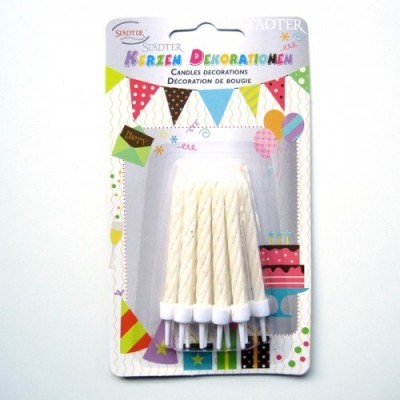 Pacote de velas decorativas brancas para bolo com suportes em cartão colorido de festa