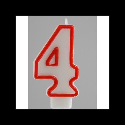 Vela branca número 4 com contorno vermelho