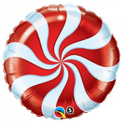 Balão redondo vermelho e branco com padrão espiral