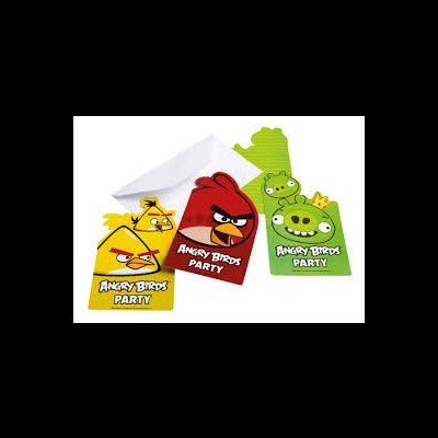 Sacos de festa Angry Birds com personagens coloridos e texto na frente