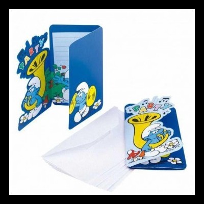 Conjunto de papel de carta e envelopes dos Smurfs com tema de festa.