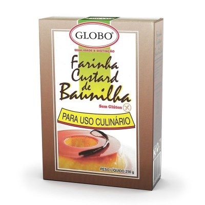 Caixa de farinha custard de baunilha da marca Globo