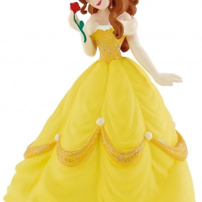 Figura de princesa com vestido amarelo e rosa vermelha na mão