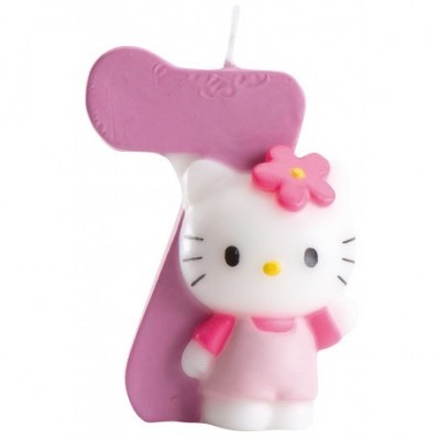 vela número 1 cor-de-rosa com figura Hello Kitty