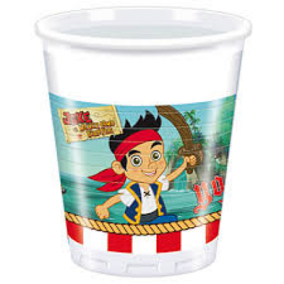 Copo plástico infantil com desenho de pirata e palmeiras
