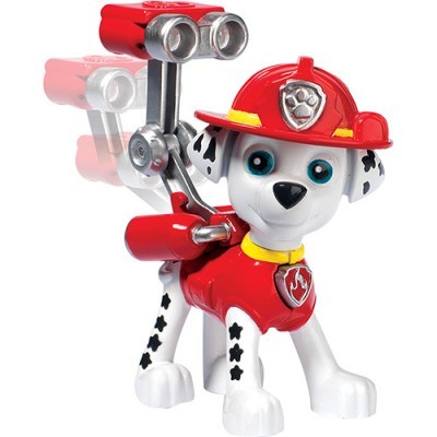 Brinquedo do cão Marshall da Paw Patrol com fatos de bombeiro vermelhos