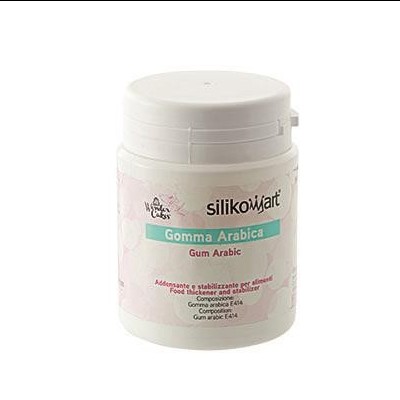 Frasco branco com rótulo de Gomma Arabica Silikomart