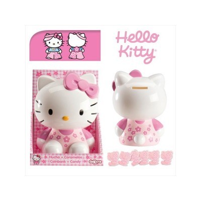 Cofre Hello Kitty de plástico branco e rosa com vestido rosa e laço