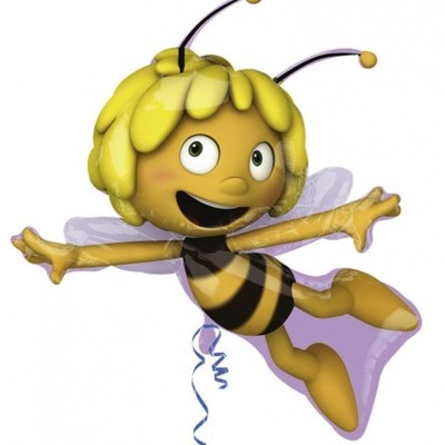 Balão de personagem abelha amarelo e preto com asas e antenas