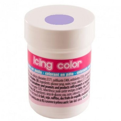 Frasco pequeno branco com rótulo rosa e azul de pasta corante para decoração