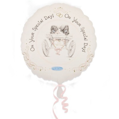 Balão branco redondo com desenho de ratinhos e texto ON YOUR SPECIAL DAY