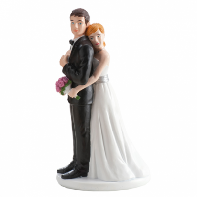 Figura decorativa de casal de casamento em cerâmica com noivo e noiva
