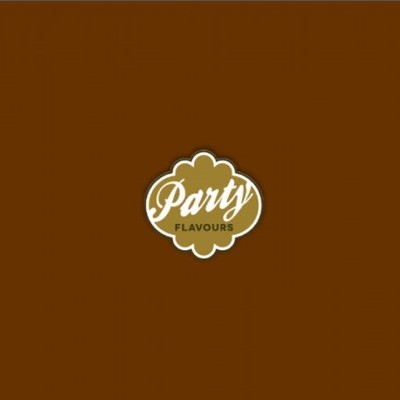 Logotipo Party FLAVOURS sobre fundo castanho