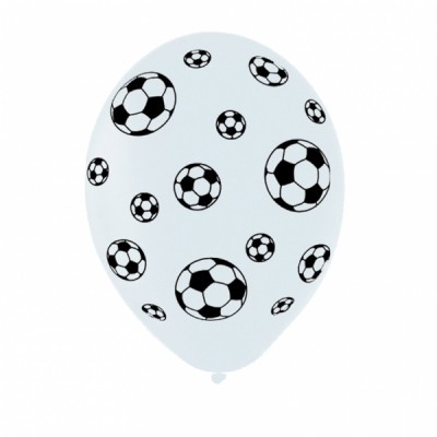 Balão branco com desenhos de bolas de futebol pretas e brancas