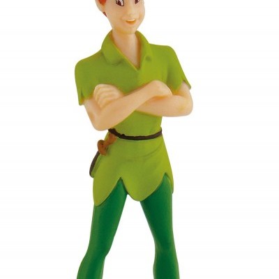 Figurina de Peter Pan em roupa verde com chapéu e botas castanhas