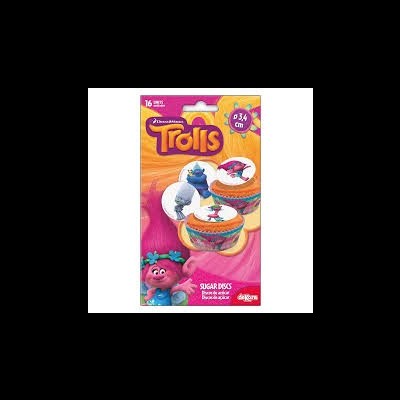 Pacote de discos açucarados do filme Trolls para decoração de bolos
