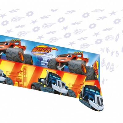 Toalha de mesa infantil com desenhos de carrinhos de corrida coloridos