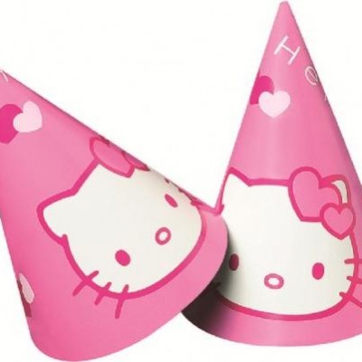 Chapéus de festa rosa com estampa Hello Kitty e corações