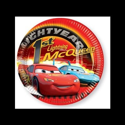 Prato de plástico redondo com design do filme Cars e texto Lightning McQueen