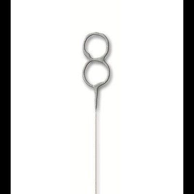 Vela prateada em forma do número 8 com haste longa branca