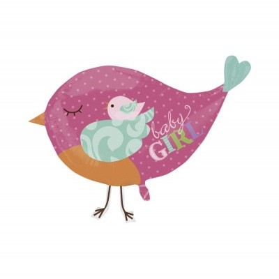 Ilustração de pássaro rosa com texto baby GIRL